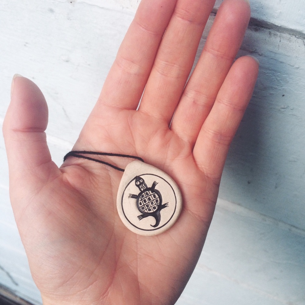 Black and White Turtle Pendant Necklace